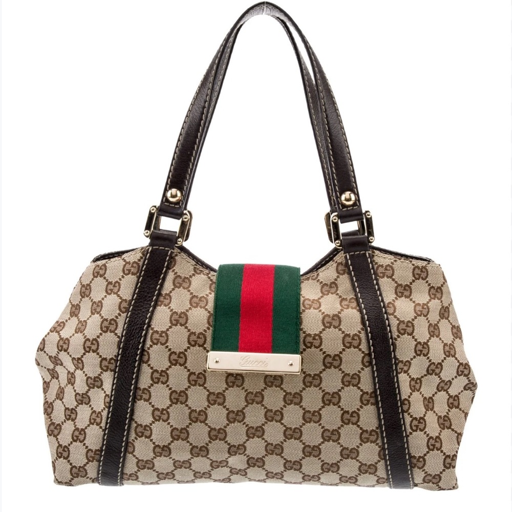 Gucci Cream and Brown Shoulder Bag with Signature Monogram